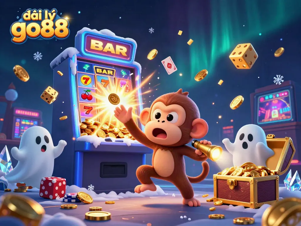 "Experience the thrill of đại lý go88's casino magic with a mischievous monkey and a curious puppy"