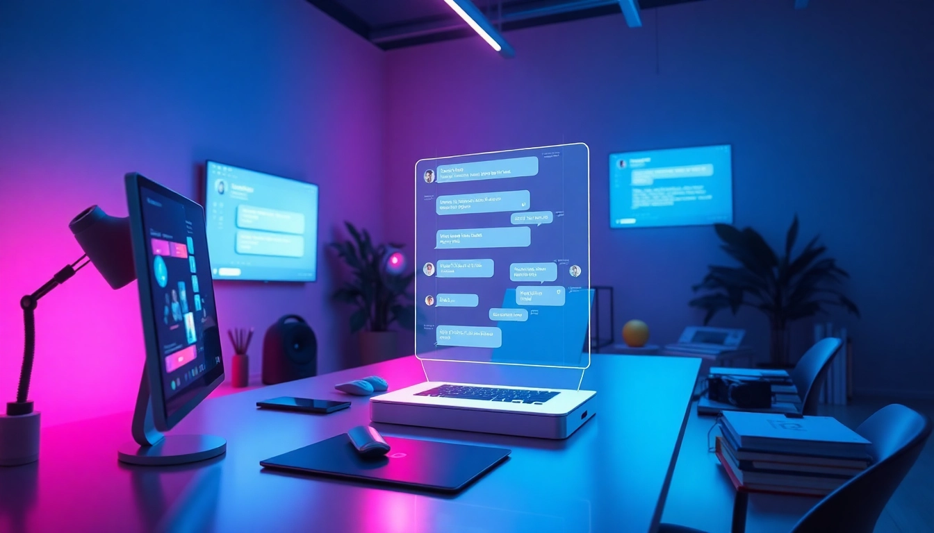 Engaging user interacting with crush ai, a friendly AI chat interface in a modern workspace.