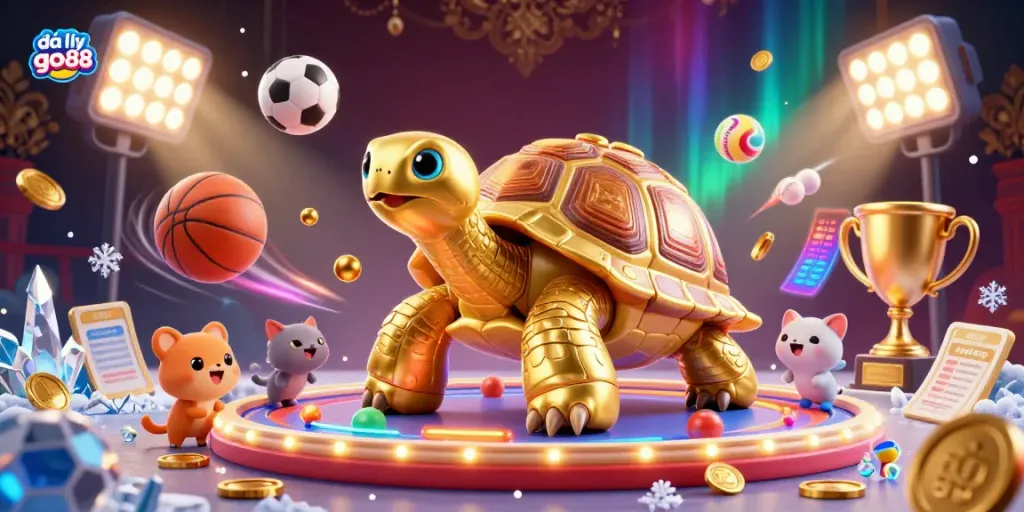 Experience the excitement of đại lý go88 with a colossal tortoise pinball machine amidst dynamic sports betting action.