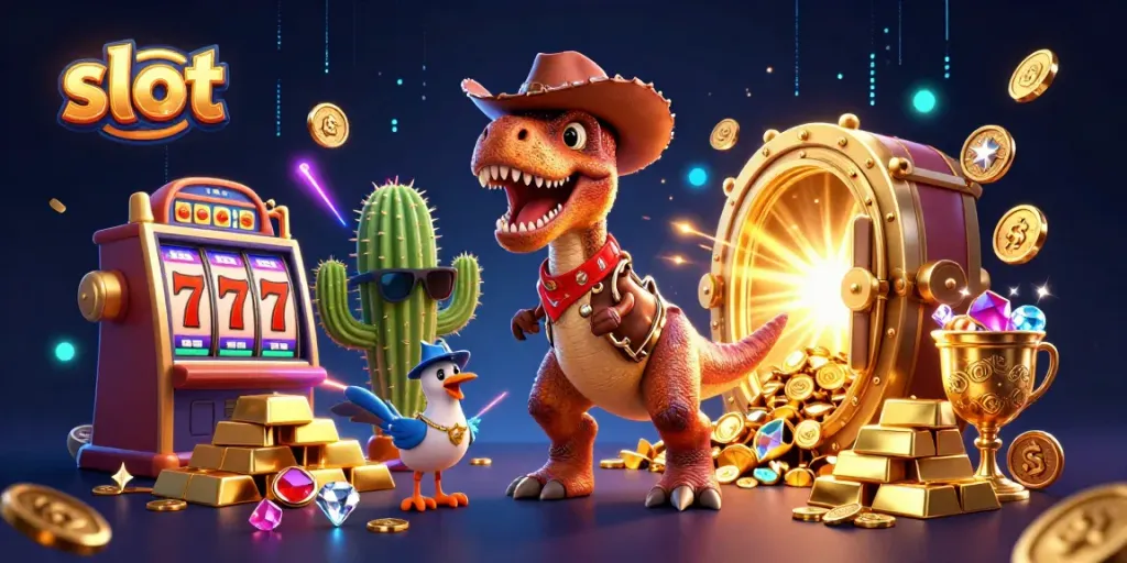 Permainan slot yang menarik dengan dinosaurus dan simbol keberuntungan, tampil spektakuler di DEWABOS138.