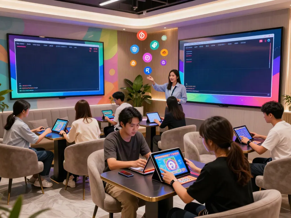 Players engaging in Togel gameplay with rajabandot data displayed on screens in a modern lounge.