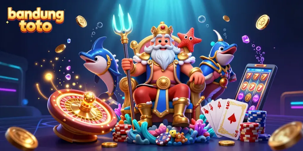 Play exciting games at bandung toto, featuring vibrant 3D characters and shimmering casino elements.