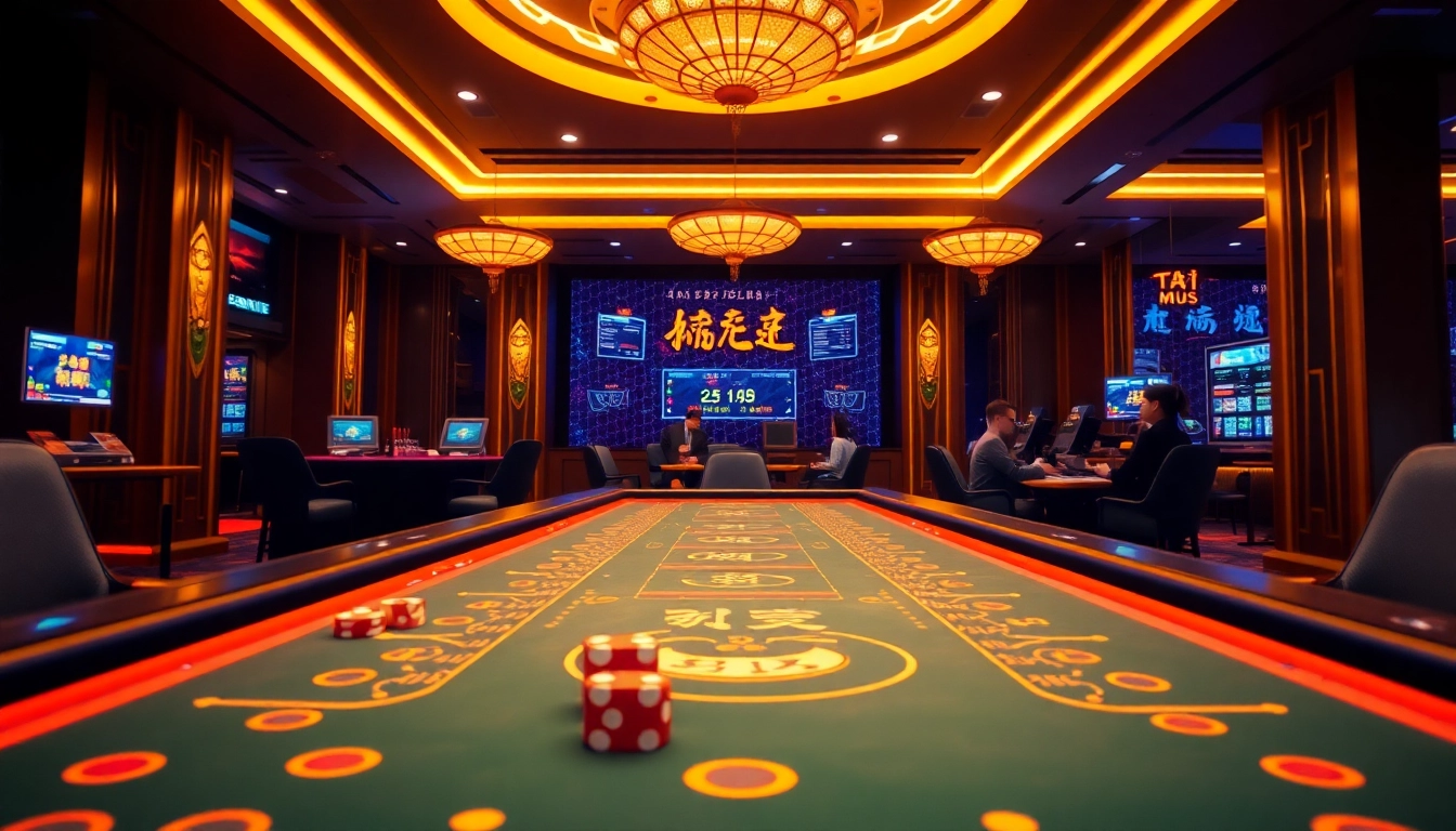 Tài xỉu MD5 gaming table showcasing vibrant gameplay with dice and chips.