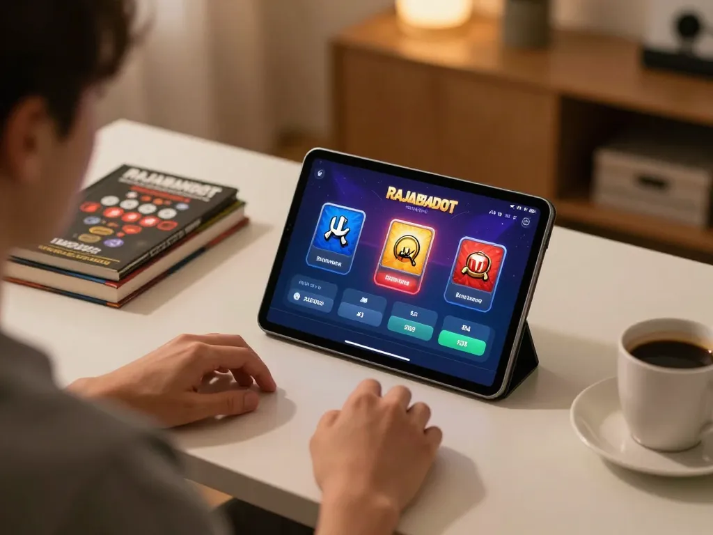 Engaged player using RAJABANDOT Macau mobile app for online gaming strategy in a comfortable home setting