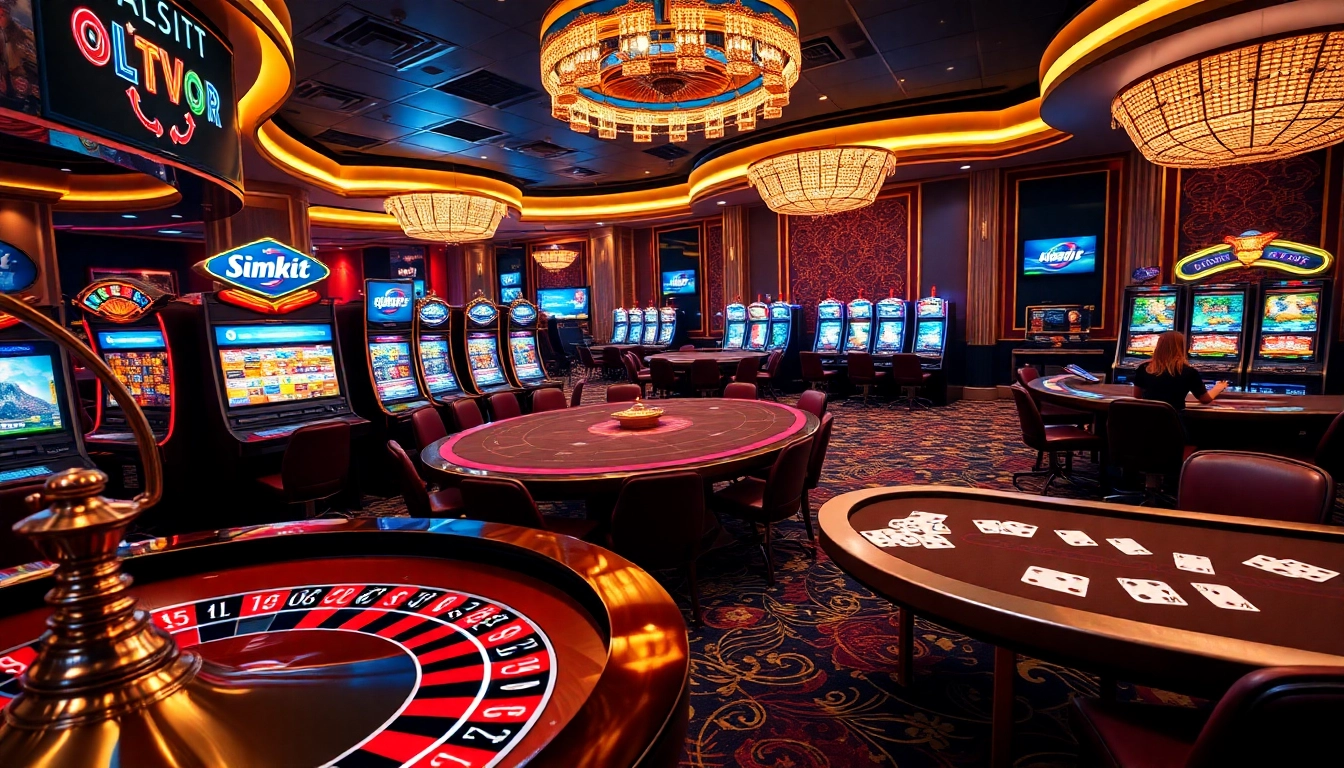 Adegan Situs Gacor yang menampilkan lingkungan kasino yang menarik dengan meja roulette dan mesin slot.