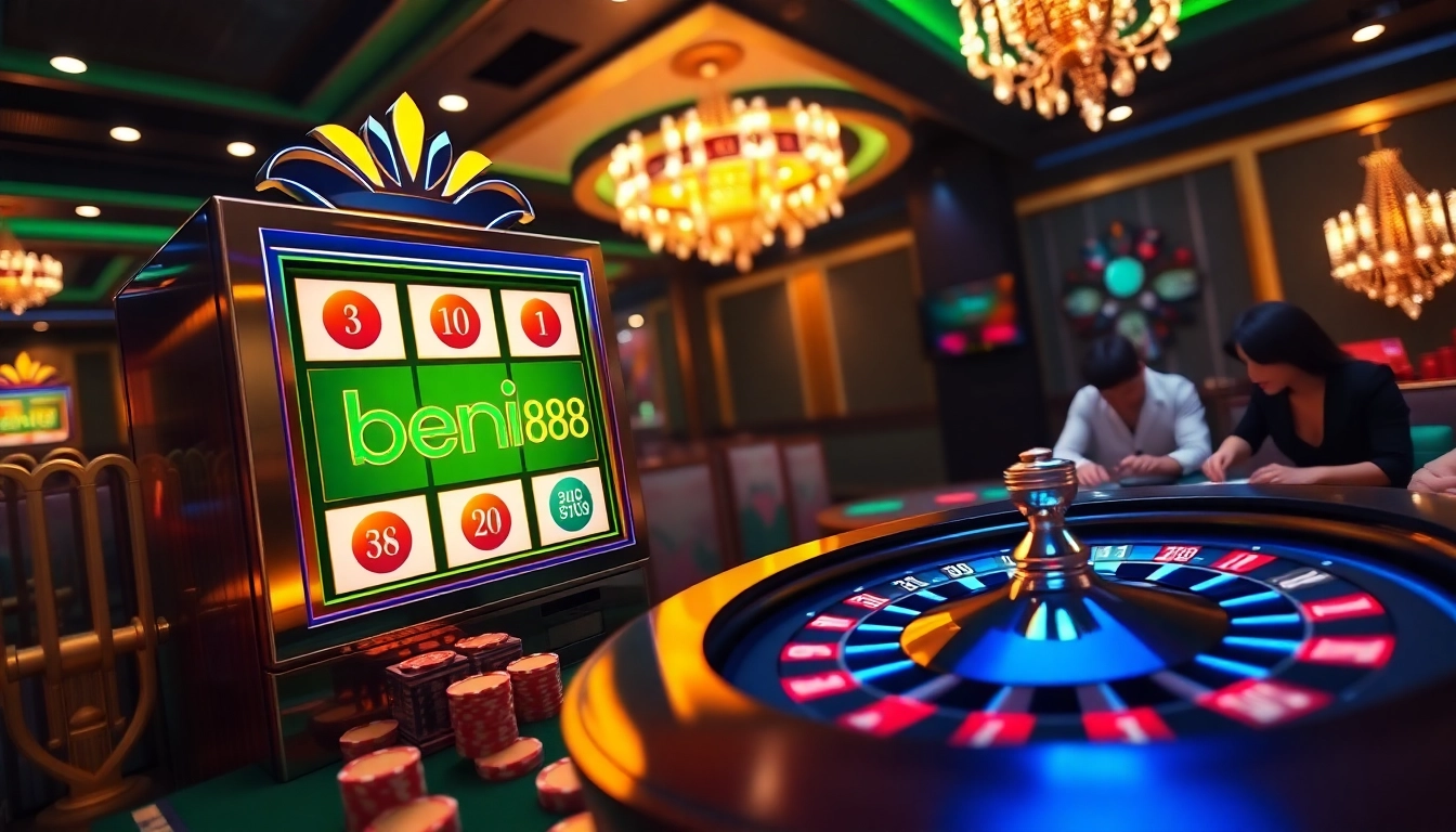 Engaging players at berlian888 enjoy luxury casino gaming with vibrant slot machines and poker chips.