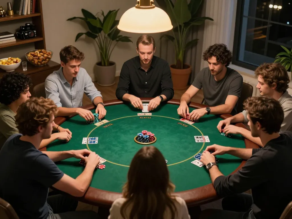 Players enjoying a poker game at home using strategies from https://w188.bid/ during a cozy gathering.