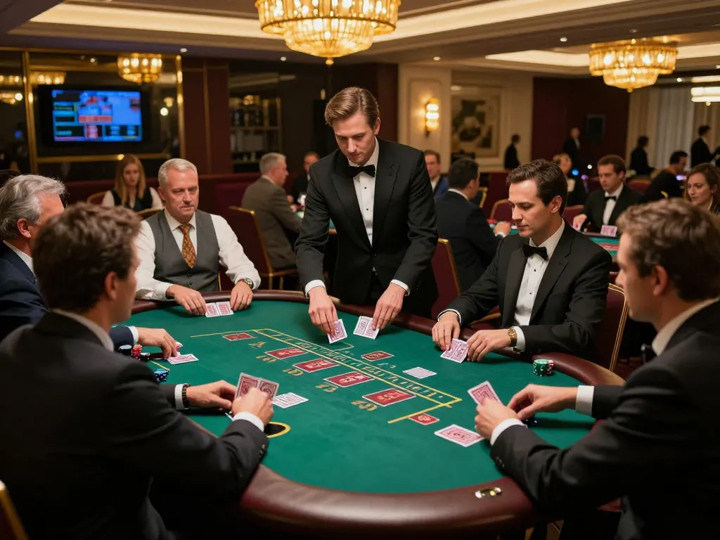 Alfa138 players engaged in an intense baccarat game at an upscale casino table.