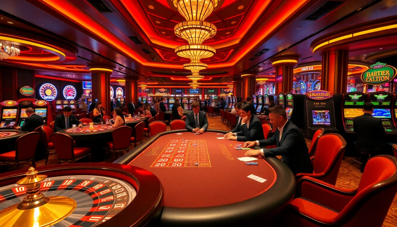 Engaged gamblers at 78win.bot enjoy a vibrant casino atmosphere with roulette and poker games.