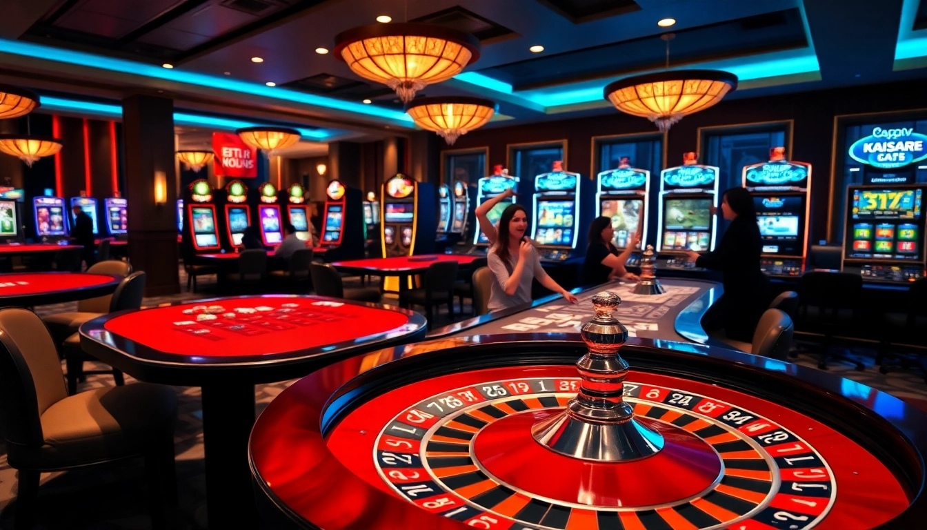 Kaisar888 offers a vibrant casino gaming experience with roulette and poker chips in a luxurious setting.
