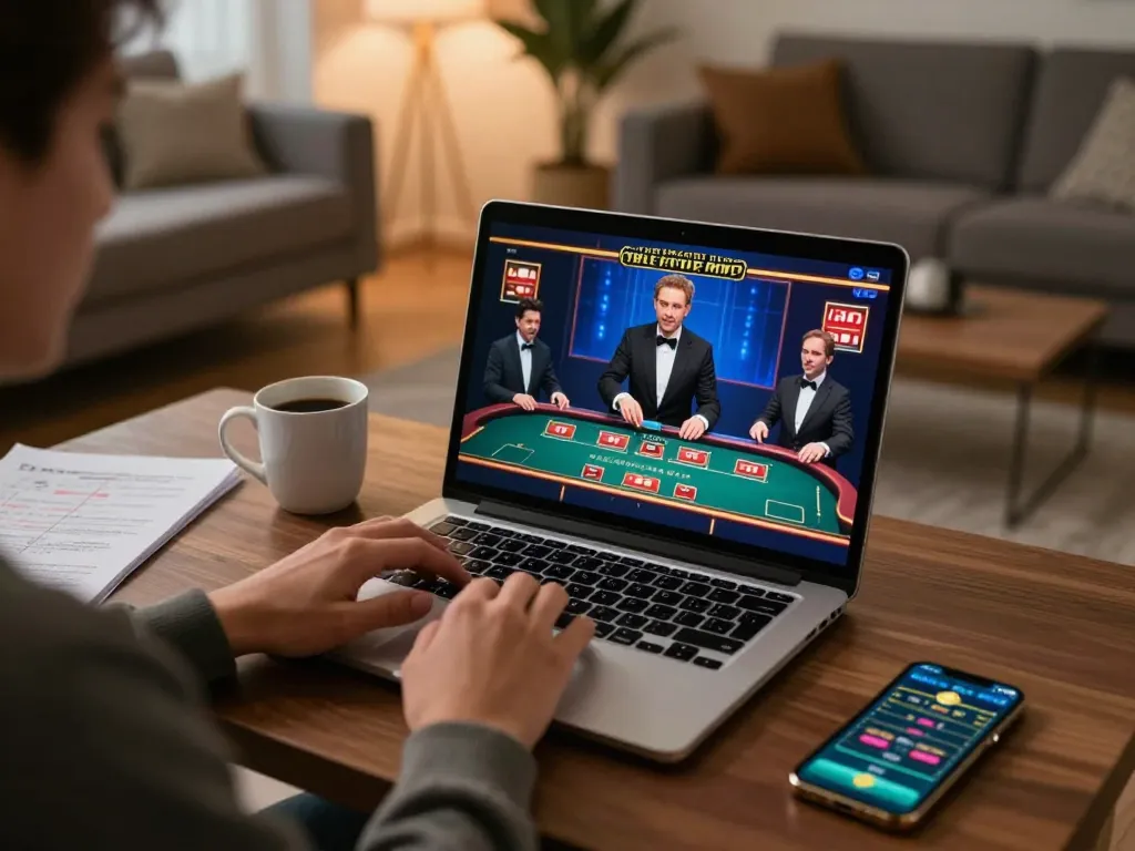 Engaging in NK88 online casino gaming while enjoying a cozy home setup.