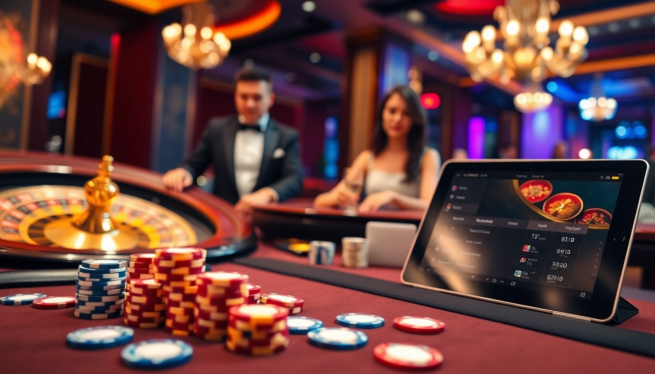 Engaged players enjoying a vibrant casino experience at https://f168.vision/ with poker chips on a table.