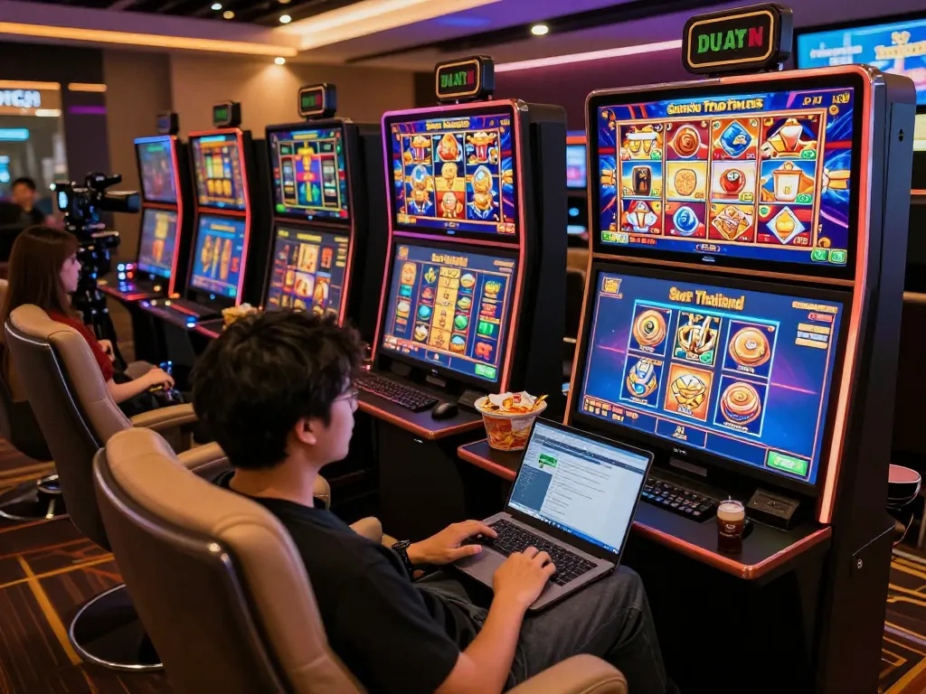 Engaging slot thailand gameplay on multiple screens in a modern home setting