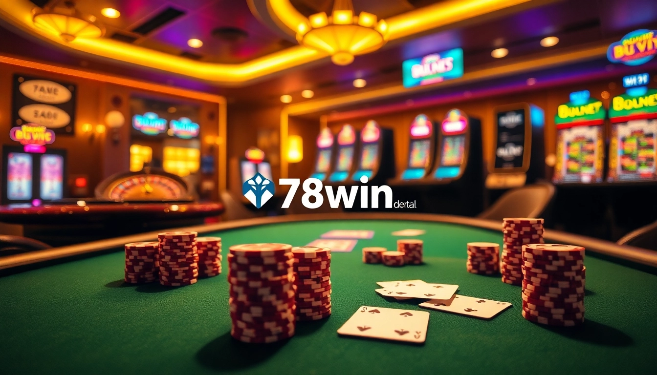 Betting at a luxurious casino table with 78win.dental branding, capturing thrilling gambling moments.