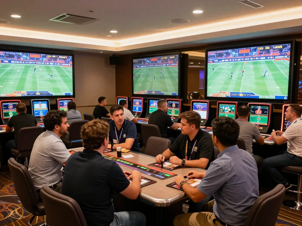 Place strategic bets in the lively F168 thể thao sports betting area, excitement captured in the casino atmosphere.