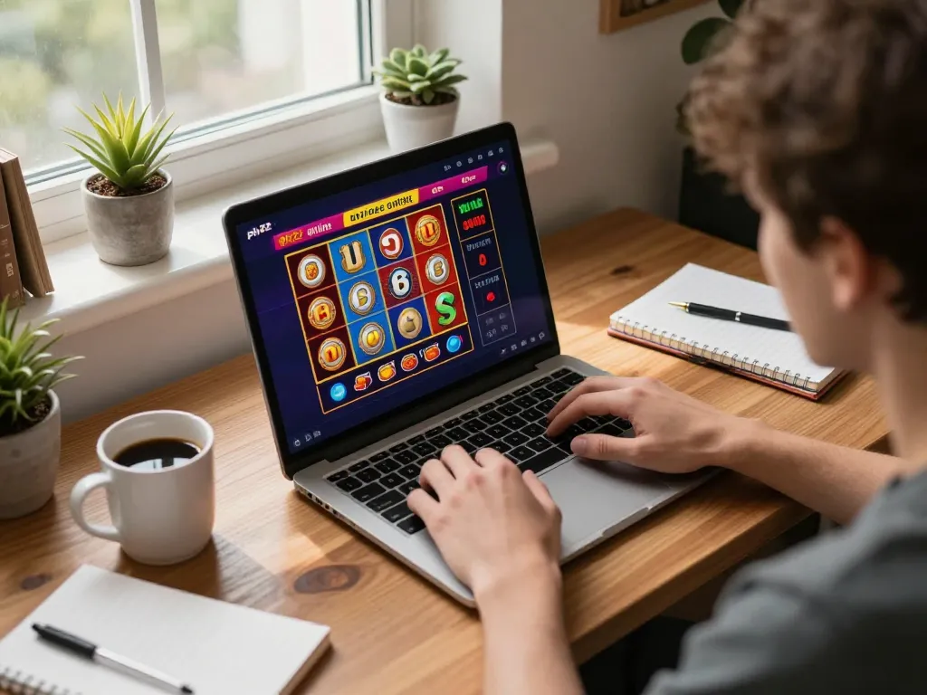 Person playing on ph22 online casino at home with engaging slot games.