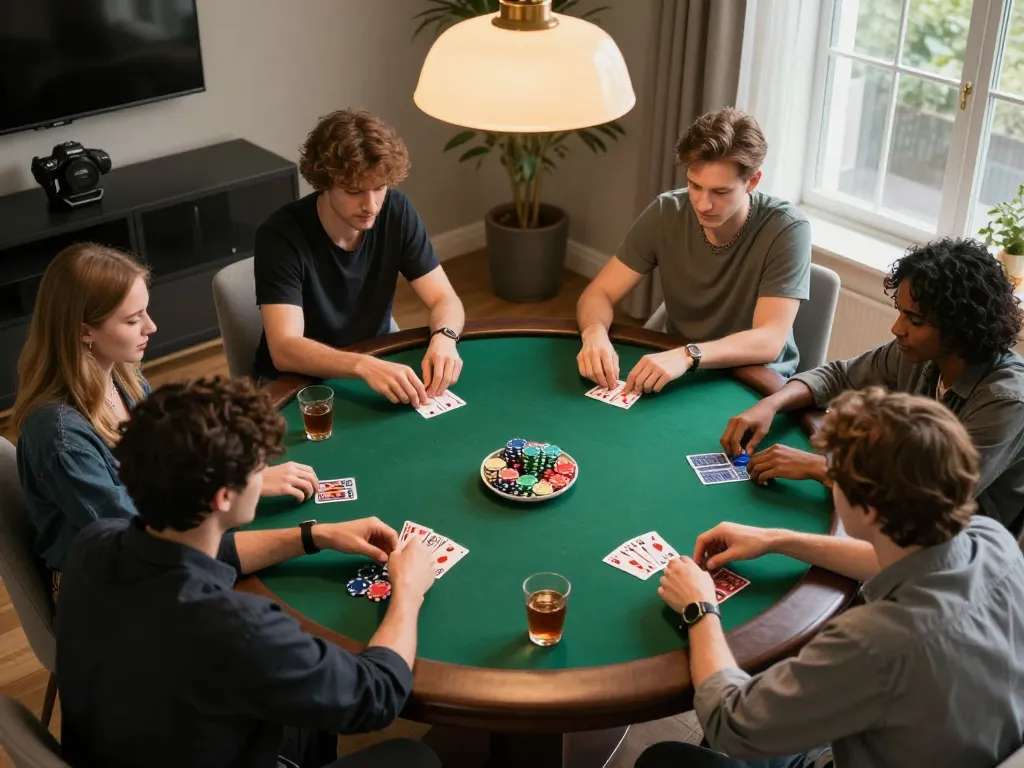 Enjoying a fun poker night with friends at home, learning tactics và managing bets for success tại ok365.