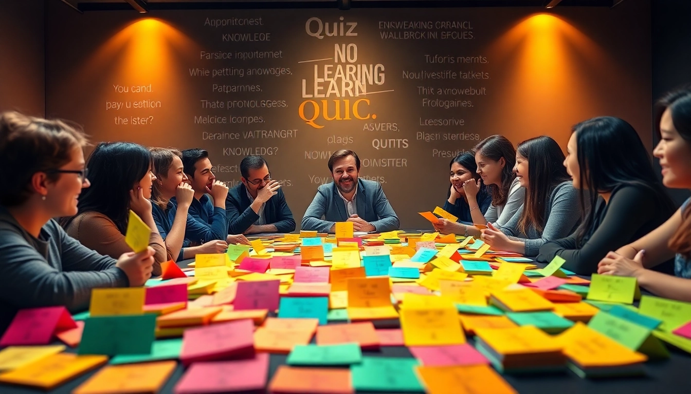 Engaging daily quiz session featuring colorful question cards and excited participants.
