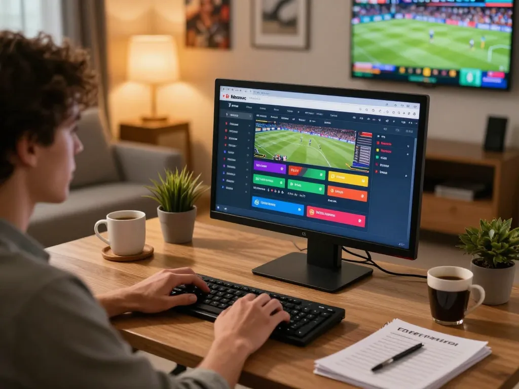 Person actively placing bets on fabet while enjoying the home gaming experience.
