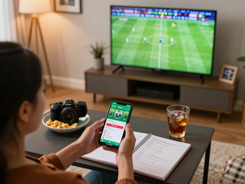 Exciting moment of placing bets on 28bets during a live sports event in a cozy home setting.