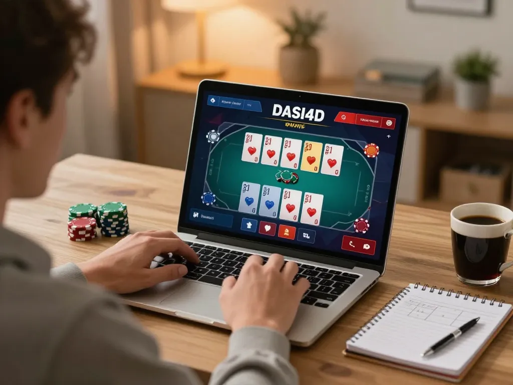 Pemain DASI4D menikmati permainan poker online yang strategis sambil melacak strategi taruhan di lingkungan rumah yang nyaman.