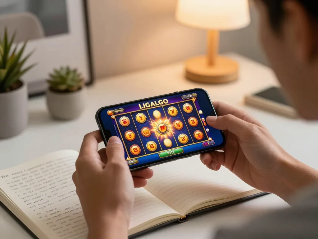 LIGALGO player enjoying a mobile slot game with vibrant graphics and engaging interface