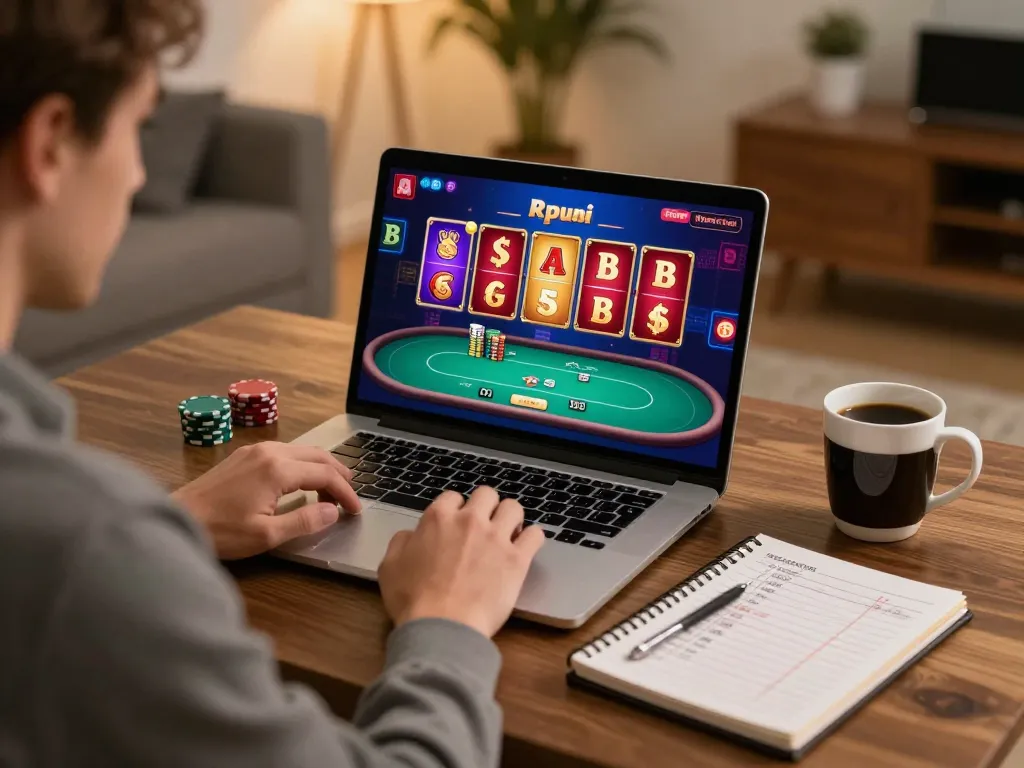 LIGALGO LOGIN for poker strategies in a cozy home gaming setup with engaging screens and notes.