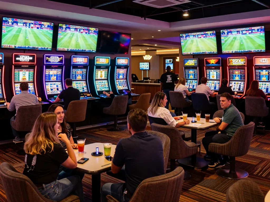 C168 users engaging in dynamic sports betting within a vibrant casino lounge, showcasing excitement and strategy.