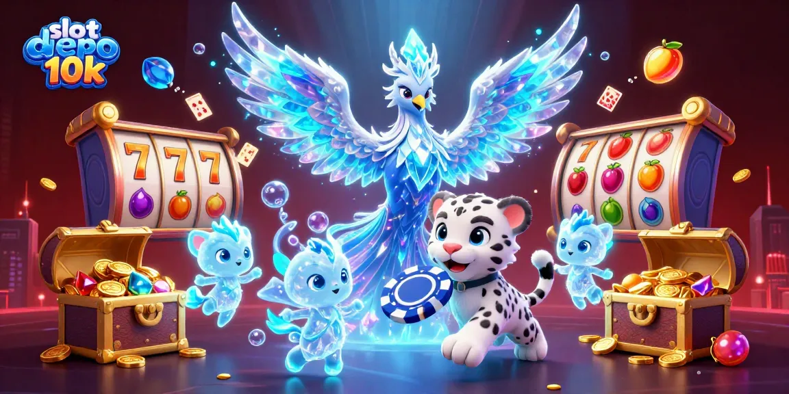 Spin and win with slot depo 10k in this vibrant 3D illustration featuring animated characters and dynamic gaming elements.