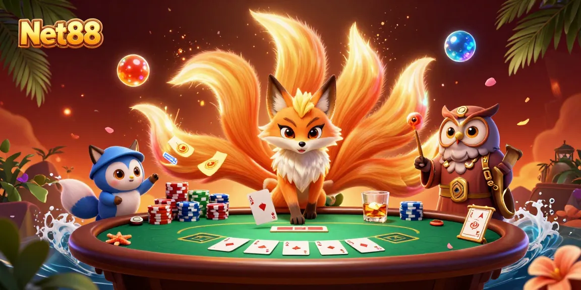 Experience thrilling gameplay at Net88 with a vibrant scene of poker excitement and animated characters.
