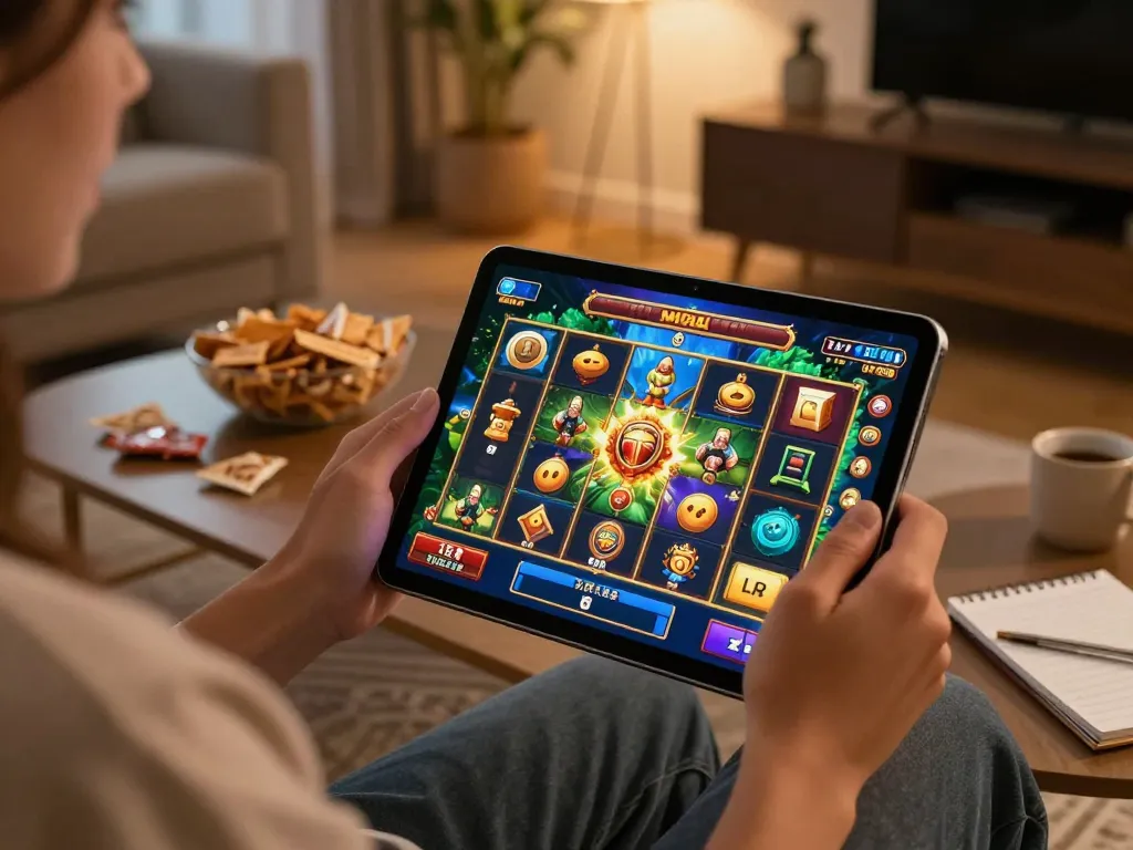 Menghargai permainan mega slot di tablet dengan grafik menarik di lingkungan rumah yang nyaman.