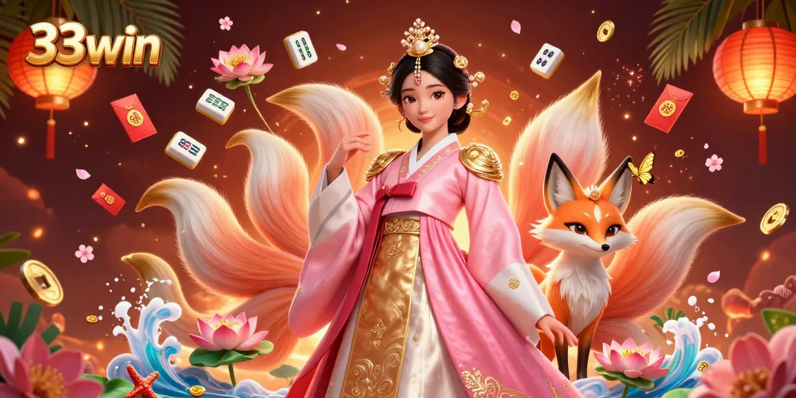 Experience thrilling wins at 33win while admiring the stunning nine-tailed fox and elegant hanbok