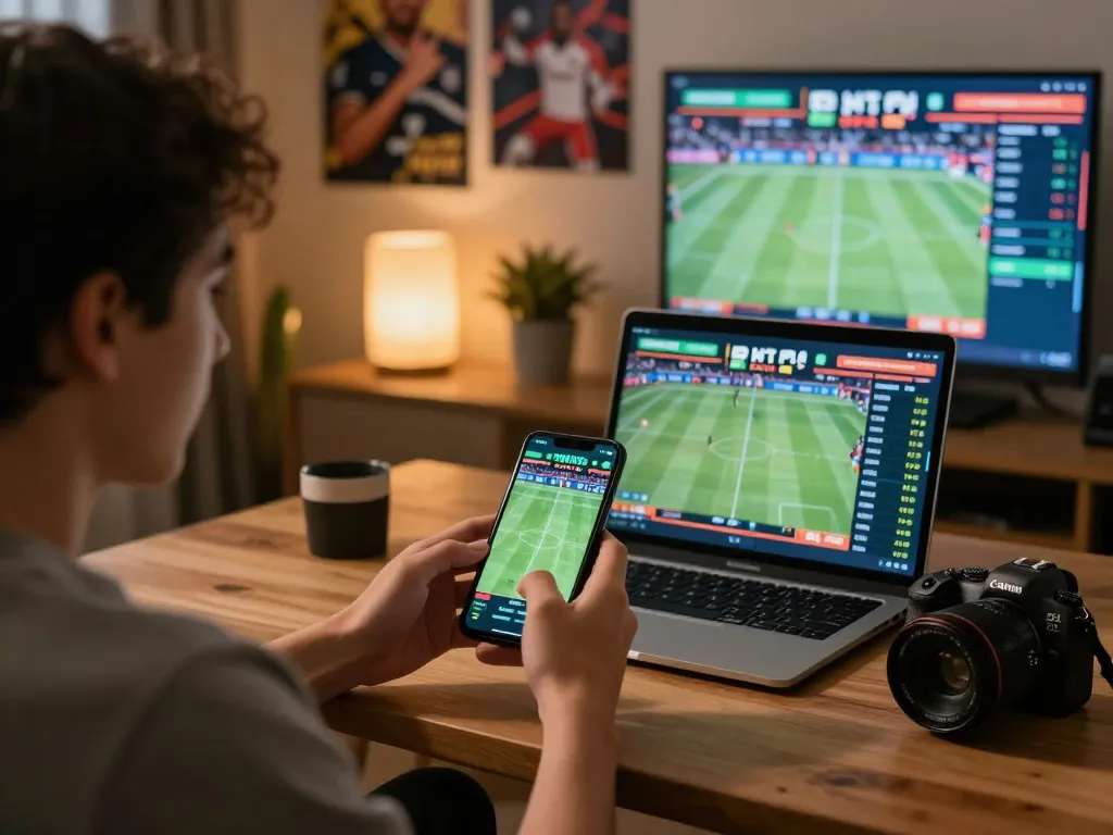 Betting on live sports with LGOSUPER on a smartphone, capturing an exciting and strategic moment.