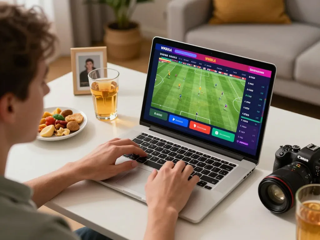 Engaging sports betting moment at WWBOLA, showing a person using a laptop to place bets on live soccer matches.