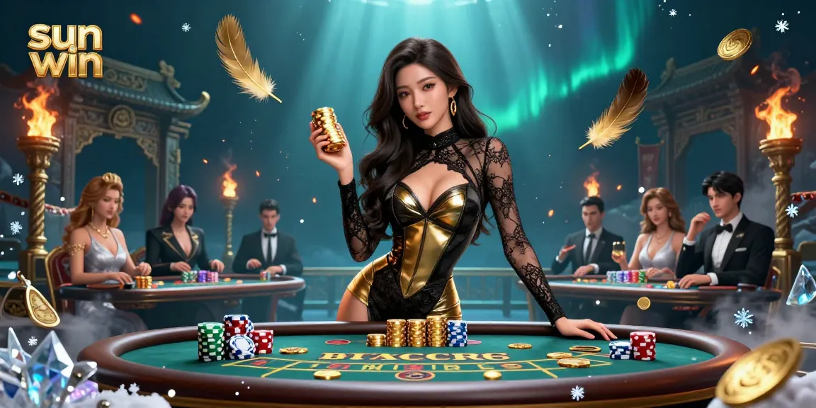 Experience the excitement of sun win at a VIP baccarat table surrounded by glamorous atmosphere.