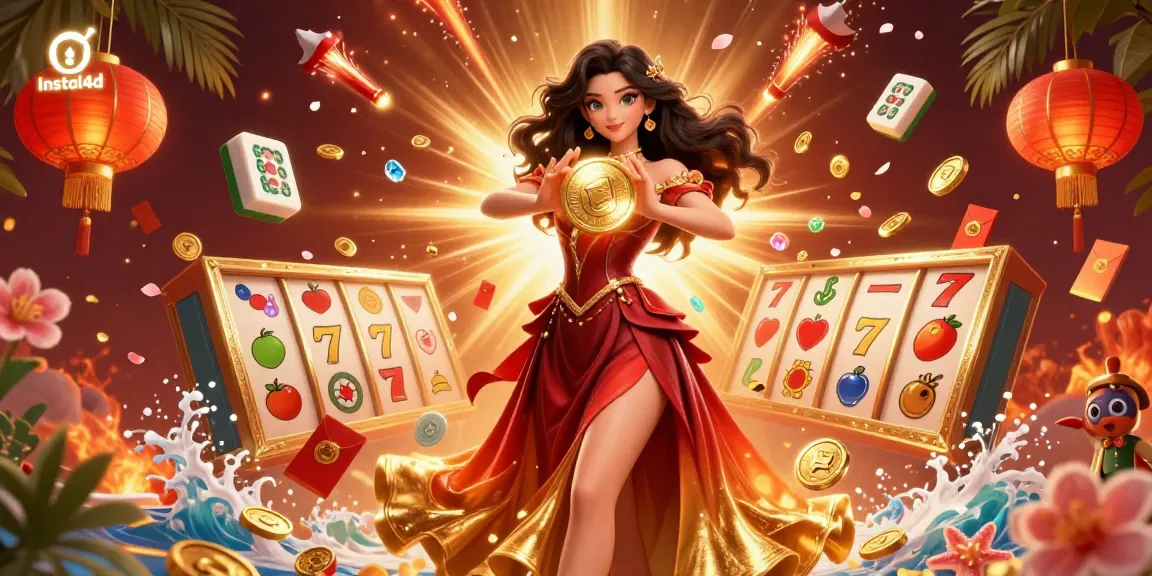 Experience thrilling jackpots with Instal4d in a vibrant casino scene filled with coins and symbols.