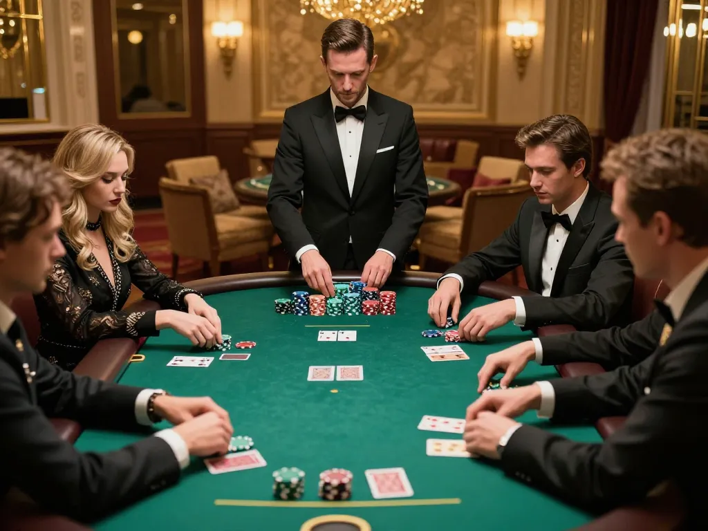 LGOGOAL players strategizing in an upscale poker game with high-quality chips and elegant setting.