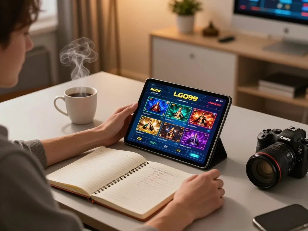 Aplikasi LGO99 menunjukkan opsi permainan dinamis di tablet selama sesi permainan daring yang mendebarkan.
