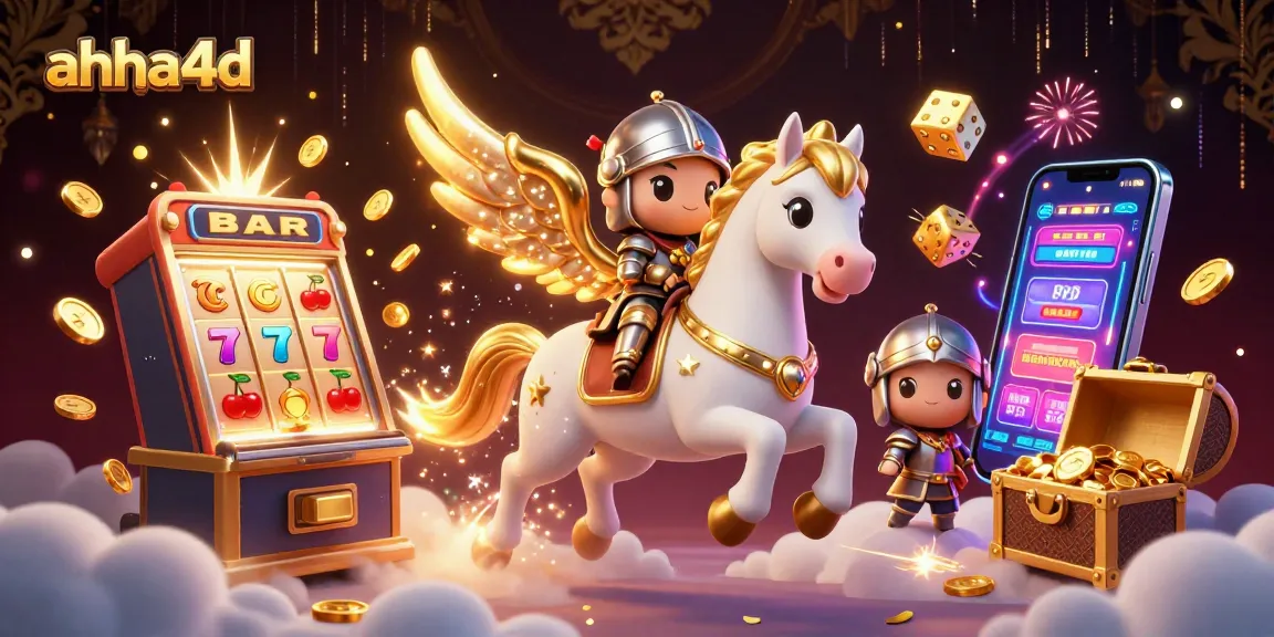 Spin to win with ahha4d, showcasing casino excitement with dynamic slot machines and fantasy elements.