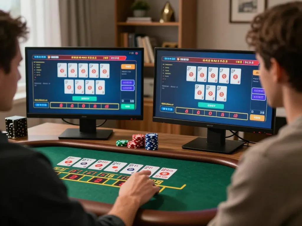 Experience the excitement of online gambling at IDCASH88's blackjack tables in a cozy home setting.