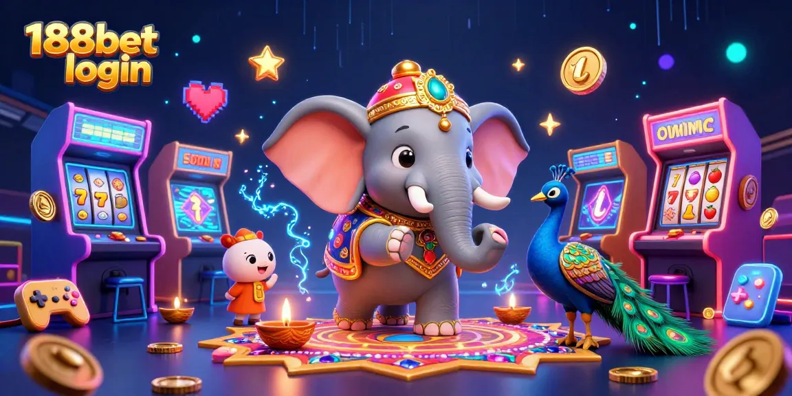 Masuk dan menangkan besar dengan 188bet login, dikelilingi elemen permainan kasino penuh warna.