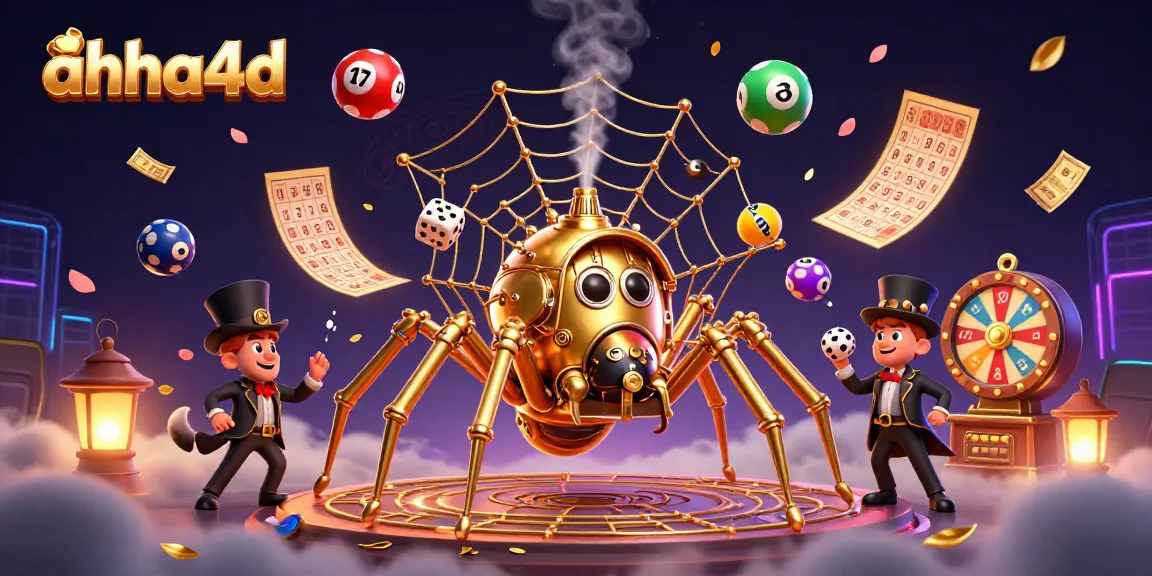 Play exciting games at ahha4d, with golden spider and lottery balls illustrating dynamic gambling action.