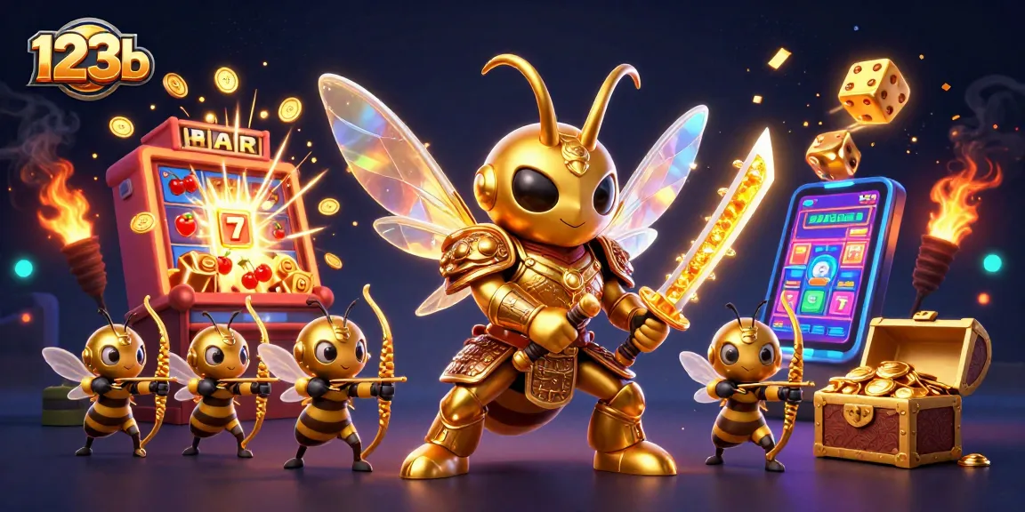 Engaging players at 123b with a vibrant scene of a golden hornet and bee archers amidst a jackpot explosion.