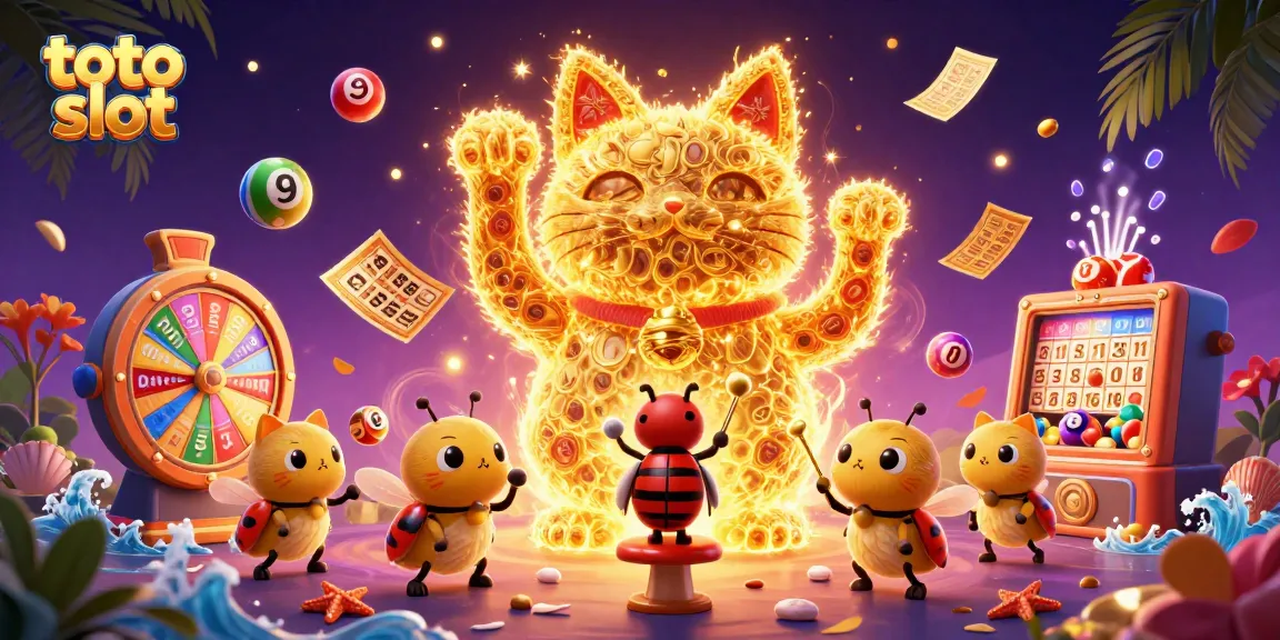 Menangkan permainan dengan toto slot sambil dikelilingi oleh berbagai elemen kasino yang ceria.