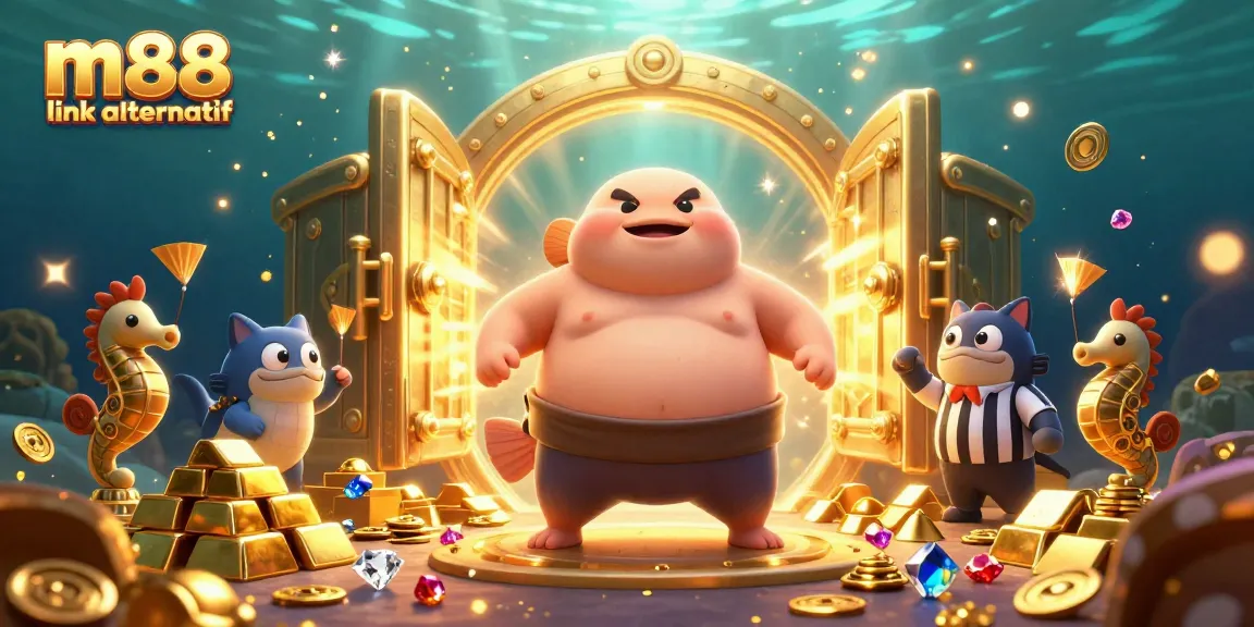 Bet and win with m88 link alternatif, featuring a lively underwater casino scene.