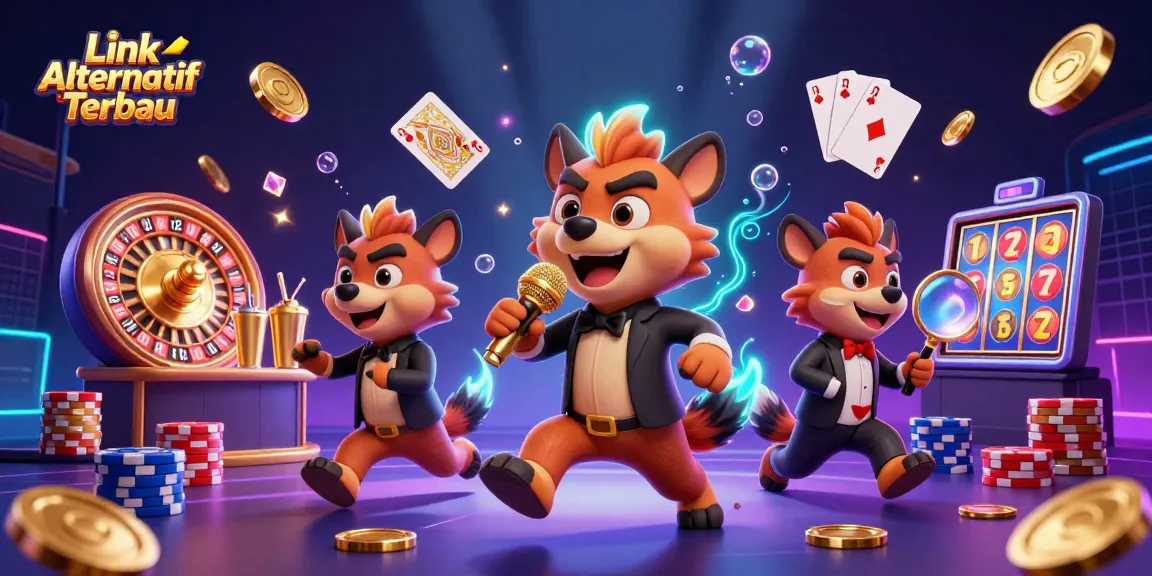 Experience thrilling fun at Link Alternatif Terbaru casino with cartoon hyenas involved in gaming action.