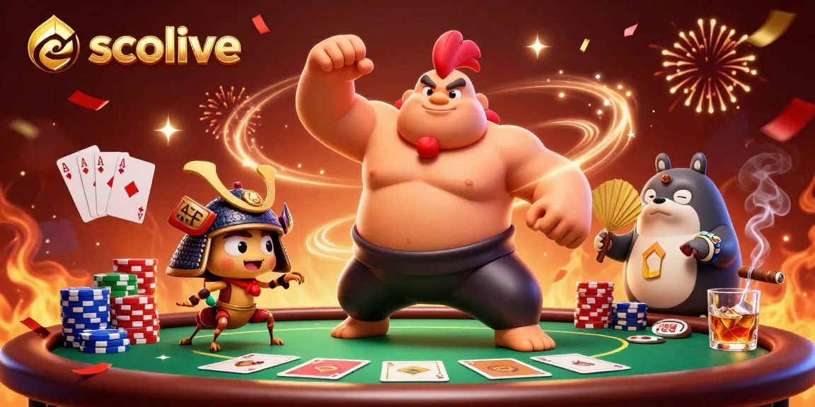 Socolive delivers an exciting poker-themed scene with dynamic characters and betting elements in a festive atmosphere.