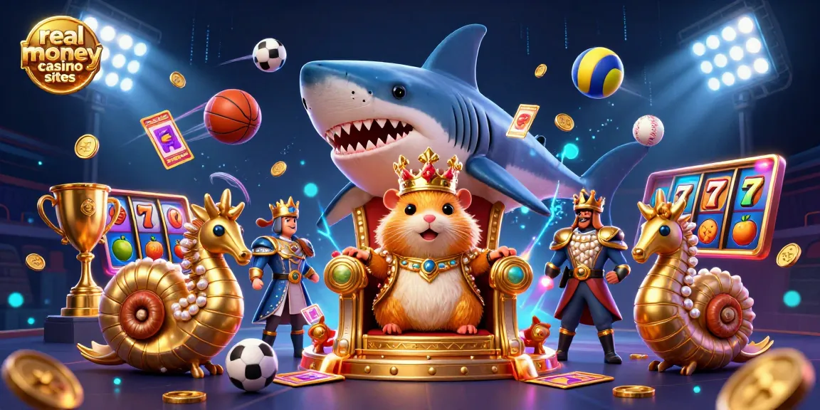 Engage with the ultimate real money casino sites scene showcasing a fierce hamster king and captivating game elements.