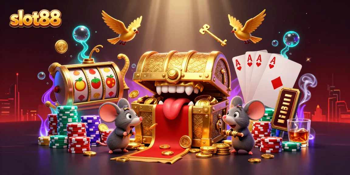 Slot88 menarik pemain dengan harta karun, simbol keberuntungan dan permainan slot menggiurkan.