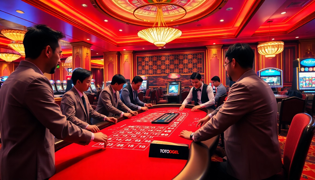 Mainkan toto togel di meja kasino yang menegangkan dengan cahaya cerah dan dekorasi mewah.